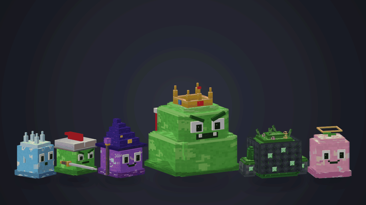 Les slimes du donjon, le Roi des Slimes et le Golem moussu