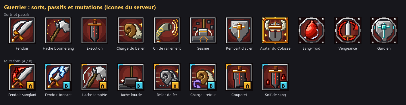 Icônes des sorts du Guerrier