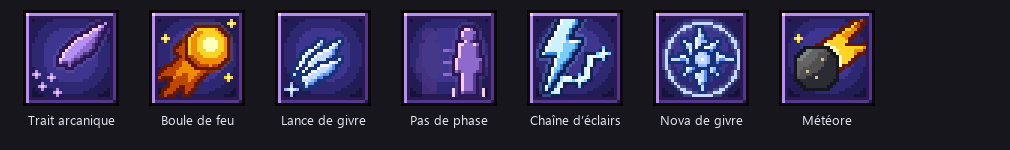 Icônes des sorts actifs du Mage