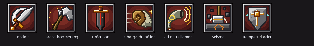 Icônes des sorts actifs du Guerrier